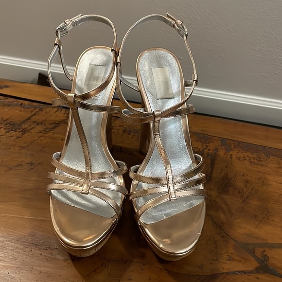 NWOT rose gold leather high-heeled sandals - Picture 3 of 7